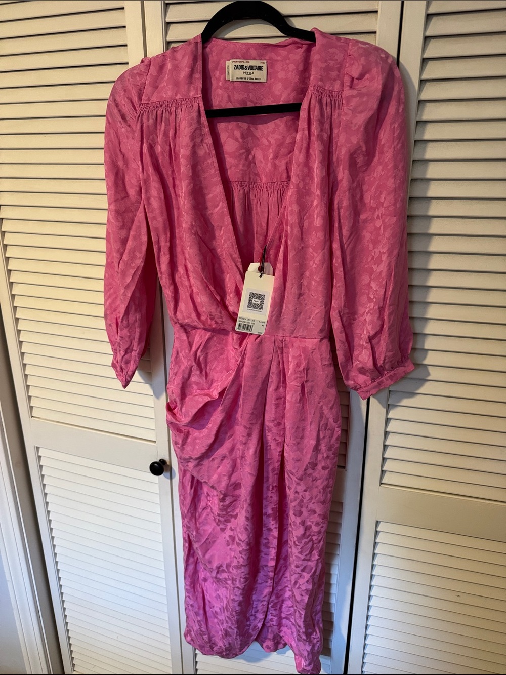 Zadig & Voltaire Hot Pink Jacquard Wrap-Style Midi Dress